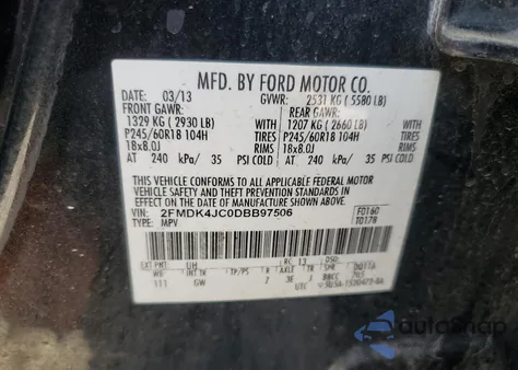 2013 Ford Edge Sel из США, поврежденный, VIN 2FMDK4JC0DBB97506